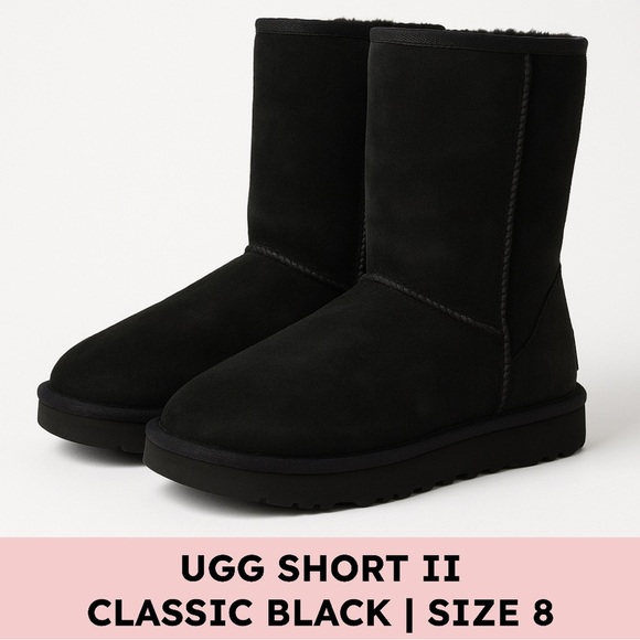 UGG Shoes - UGG Classic Short II Suede Shearling Boots Black Cozycore Size 8